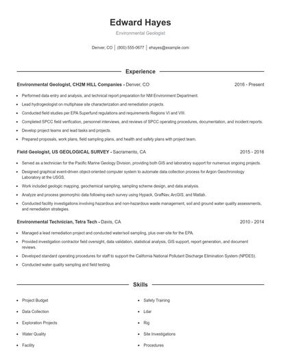 Environmental Geologist Resume