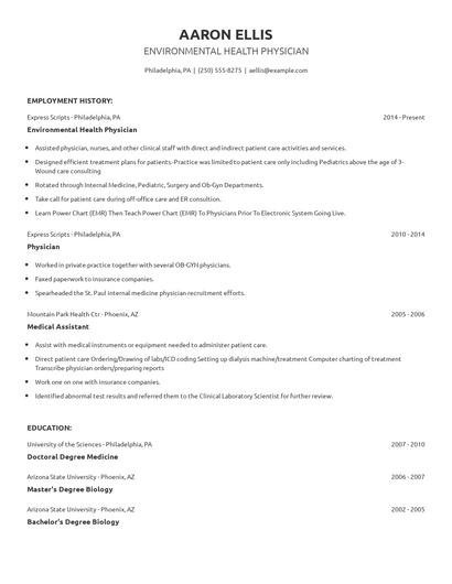 Environmental Health Physician Resume