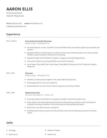 Environmental Health Physician Resume