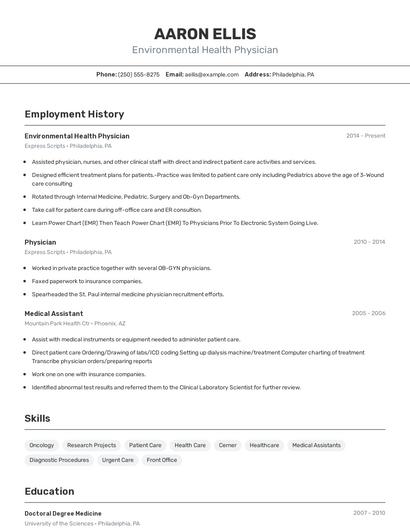 Environmental Health Physician Resume