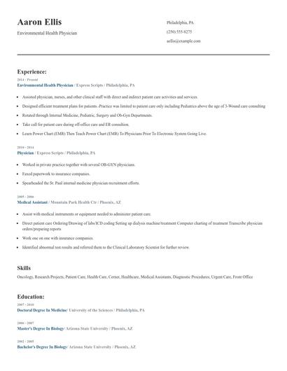 Environmental Health Physician Resume