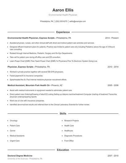 Environmental Health Physician Resume