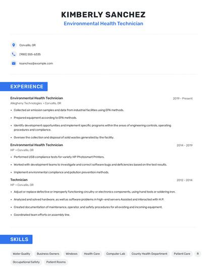 Environmental Health Technician Resume