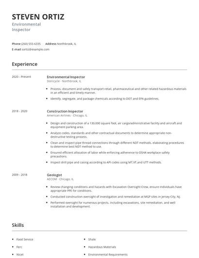 Environmental Inspector Resume