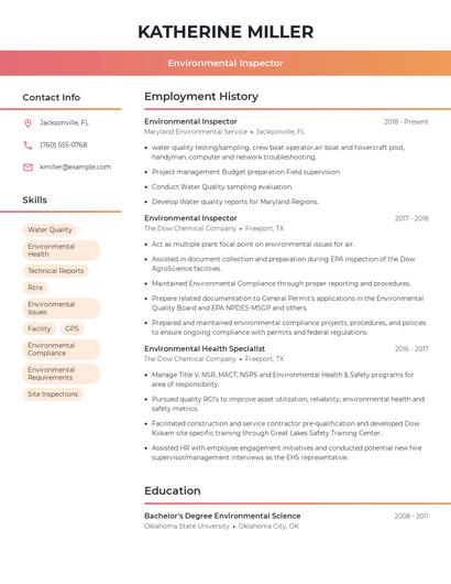 Environmental Inspector Resume