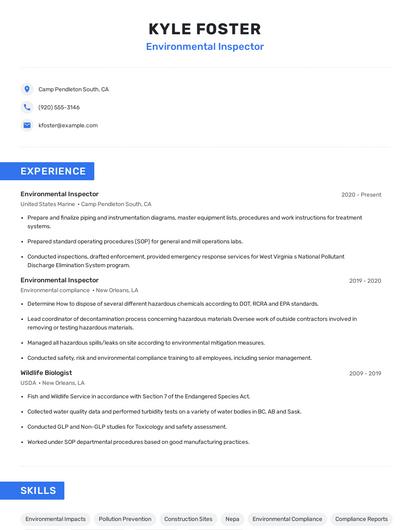 Environmental Inspector Resume