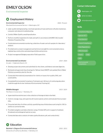 Environmental Inspector Resume