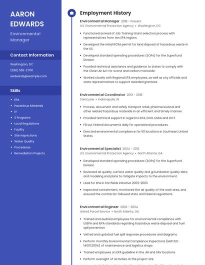 Environmental Manager Resume