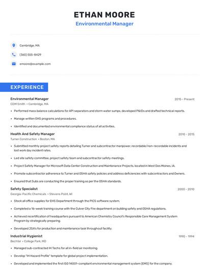 Environmental Manager Resume