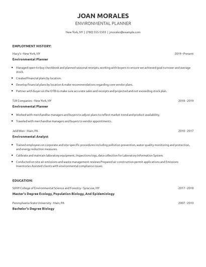 Environmental Planner Resume
