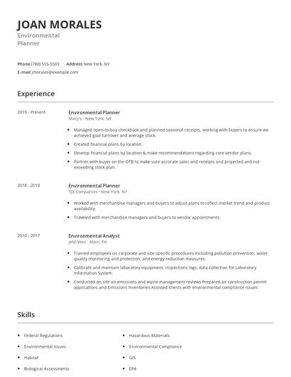 Environmental Planner Resume