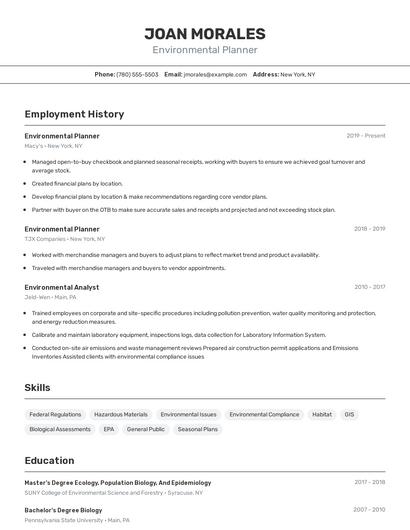 Environmental Planner Resume