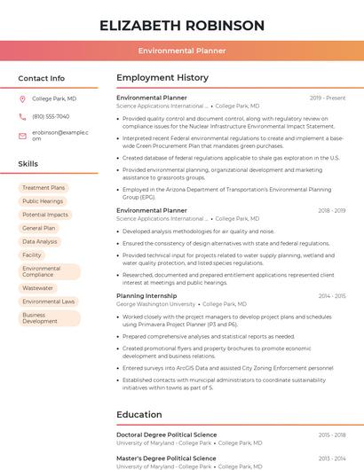 Environmental Planner Resume