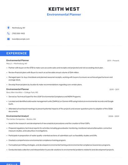 Environmental Planner Resume
