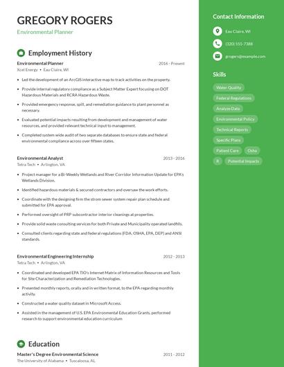 Environmental Planner Resume