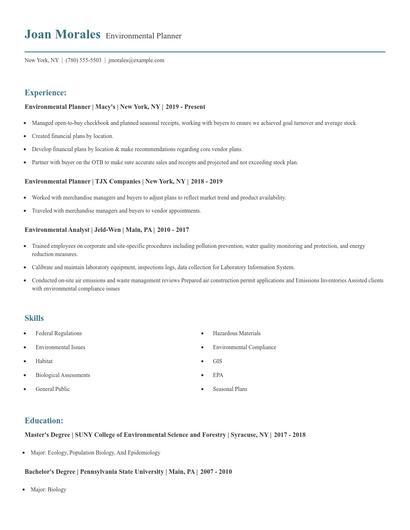 Environmental Planner Resume