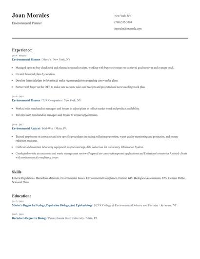 Environmental Planner Resume