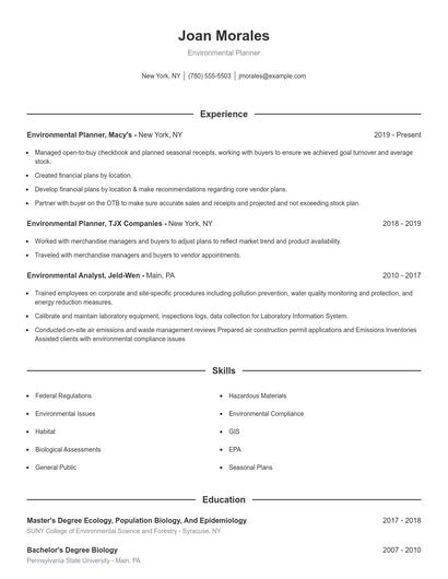 Environmental Planner Resume
