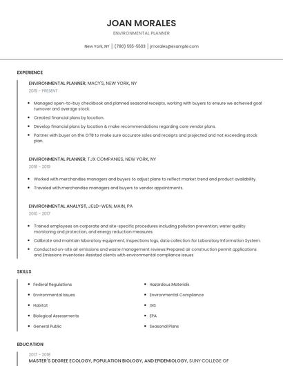 Environmental Planner Resume