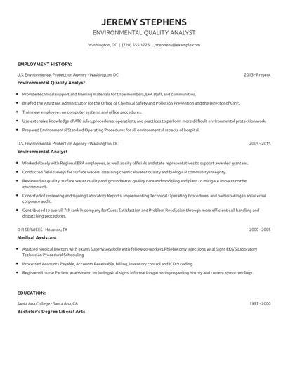 Environmental Quality Analyst Resume