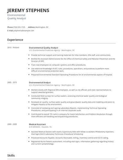 Environmental Quality Analyst Resume