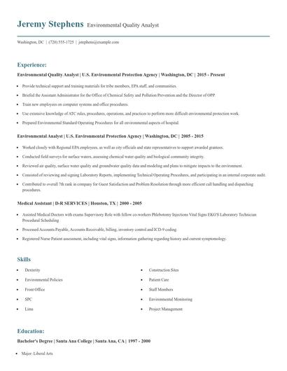 Environmental Quality Analyst Resume