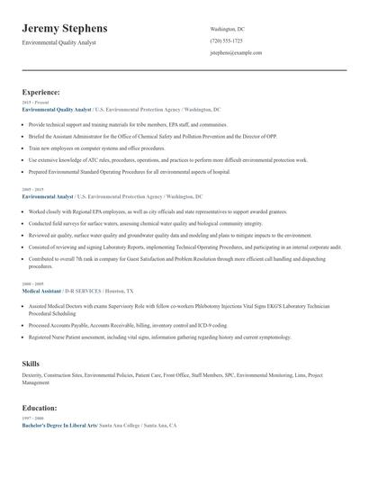 Environmental Quality Analyst Resume
