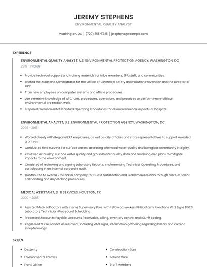 Environmental Quality Analyst Resume