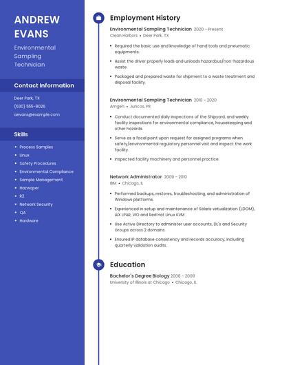 Environmental Sampling Technician Resume