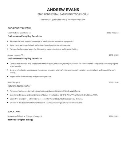 Environmental Sampling Technician Resume