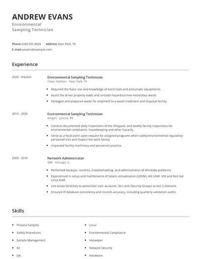 Environmental Sampling Technician Resume