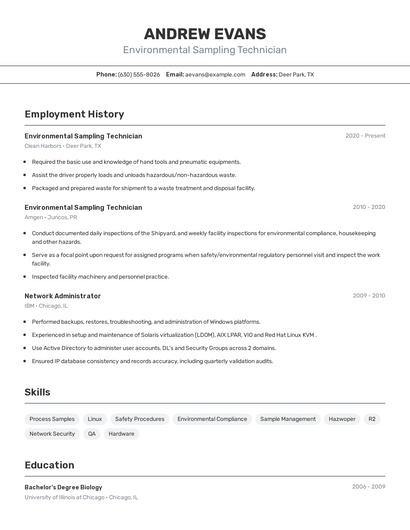 Environmental Sampling Technician Resume