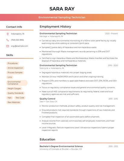Environmental Sampling Technician Resume