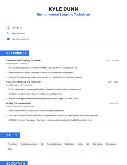 Environmental Sampling Technician Resume