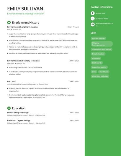 Environmental Sampling Technician Resume