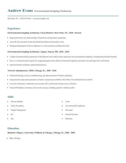 Environmental Sampling Technician Resume