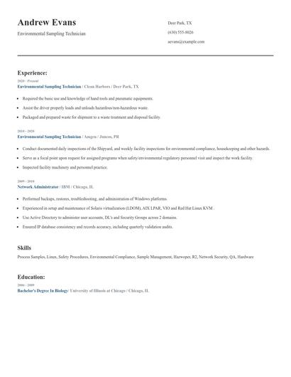 Environmental Sampling Technician Resume