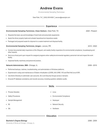 Environmental Sampling Technician Resume