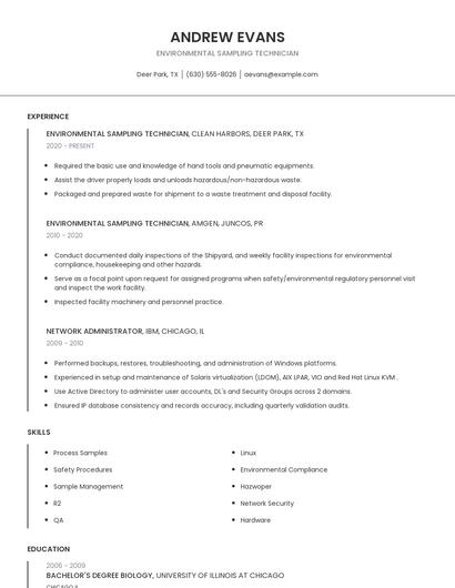 Environmental Sampling Technician Resume