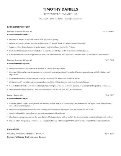 Environmental Scientist Resume