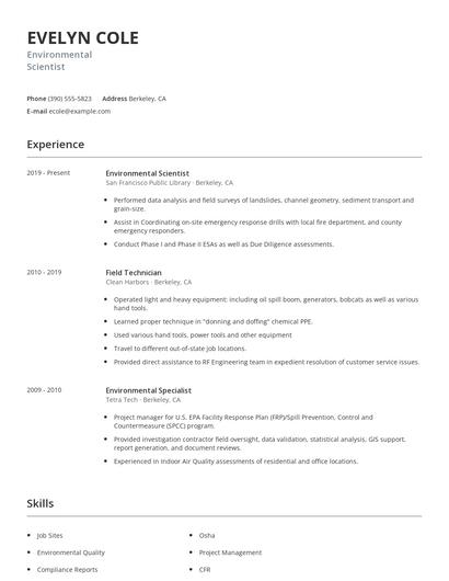 Environmental Scientist Resume