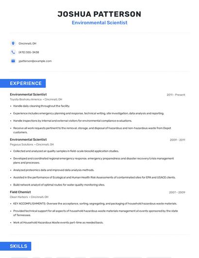 Environmental Scientist Resume