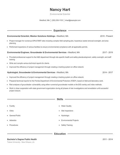 Environmental Scientist Resume