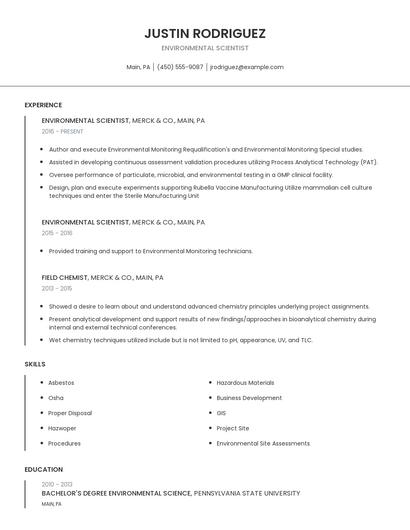 Environmental Scientist Resume