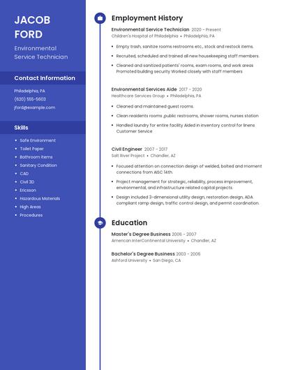 Environmental Service Technician Resume