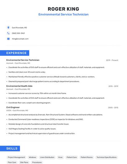 Environmental Service Technician Resume