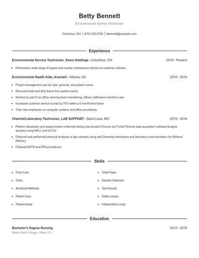 Environmental Service Technician Resume