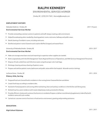 Environmental Services Worker Resume
