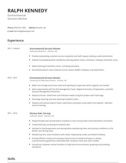 Environmental Services Worker Resume