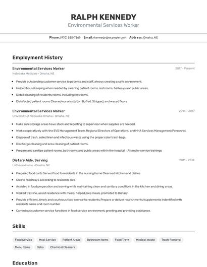 Environmental Services Worker Resume